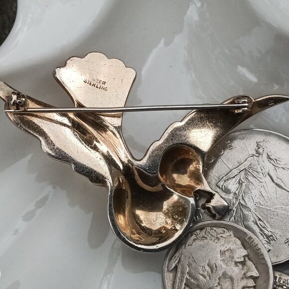 Signed Mazer 1940's Sterling & Rhinestone Brooch - Picture 10 of 12